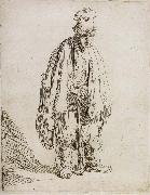 REMBRANDT Harmenszoon van Rijn Beggar in a high cap,Standing and Leaning on a stick oil painting picture wholesale